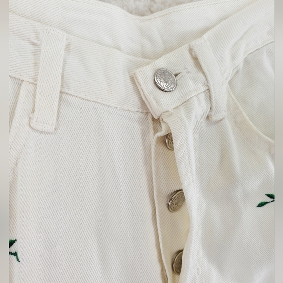 Vtg Fredericks Hollywood White Hi Rise Tapered Jean 9 10 25x30 Floral Embroidery - Picture 10 of 14